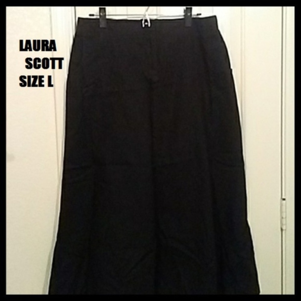 NEW Laura Scott Black Linen Cotton L Skirt.